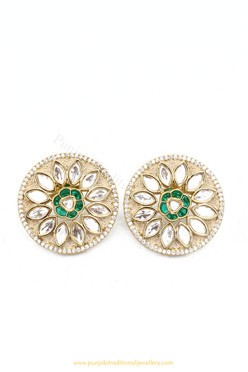 Gold Finished Emerald Kundan Studs By PTJ